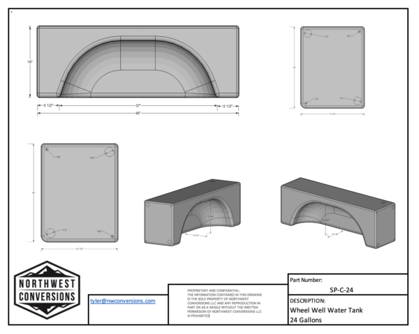 24 Gallon Wheel Well Water Tank (Centered)