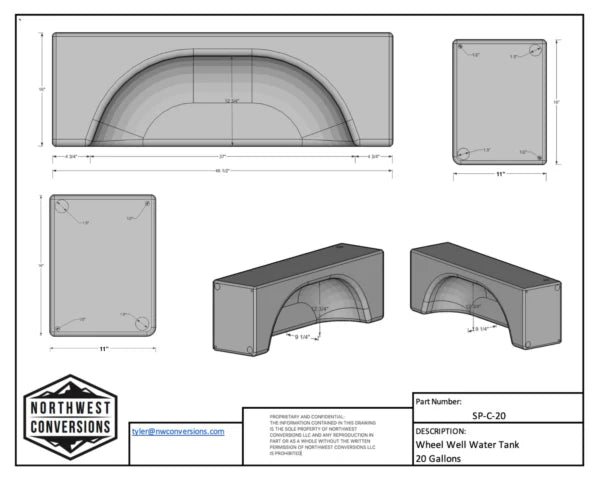 20 Gallon Wheel Well Water Tank (Centered)